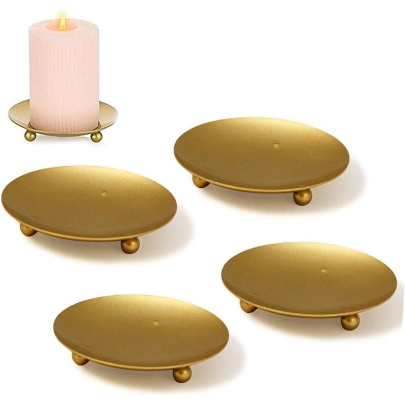 Chandelier Doré, 4 Stück Kerzenplatte Aus Metall, Dekorativer Kerzenständer, Kerzenhalter Für Hochzeit, Hausdekoration, Weihnachten, Geburtstagsgeschenk, Candle-light-dinner. (7x1cm)