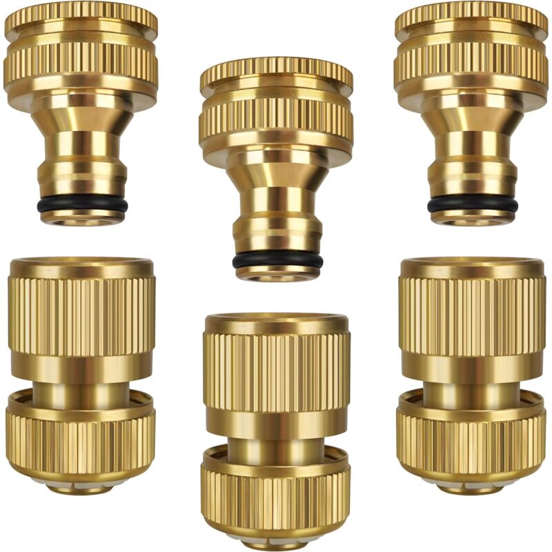 6 Stück Schlauchverbinder, Massiver Gartenhahn-adapter Aus Messing, 2-in-1-hahnanschluss, Schnellkupplung Für Gartenschläuche, Hahnadapter