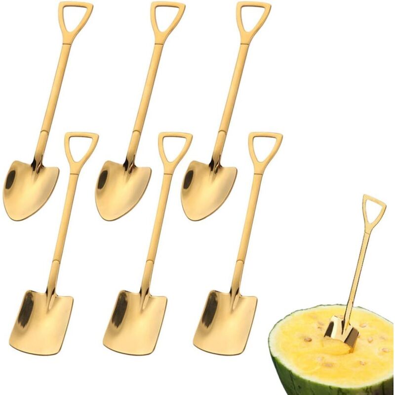 6 Löffel Aus Edelstahl, Kreative Schaufelförmige Löffel, Rote Löffel, Wassermelonenlöffel, Für Milchtee, Kaffee, Zuckerlöffel, Eiscreme, Dessertlöffel (goldfarben)