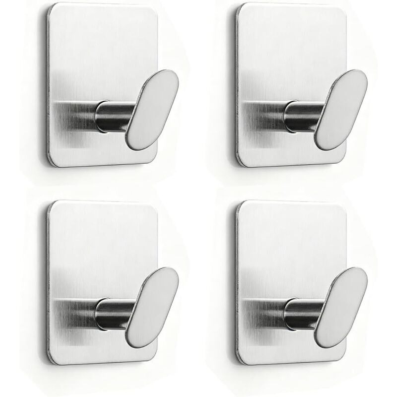 Set Aus 4 Selbstklebenden Haken Für Handtücher/mäntel, Wandmontiert, Aus Edelstahl, Für Bad Oder Küche, Silberfarben