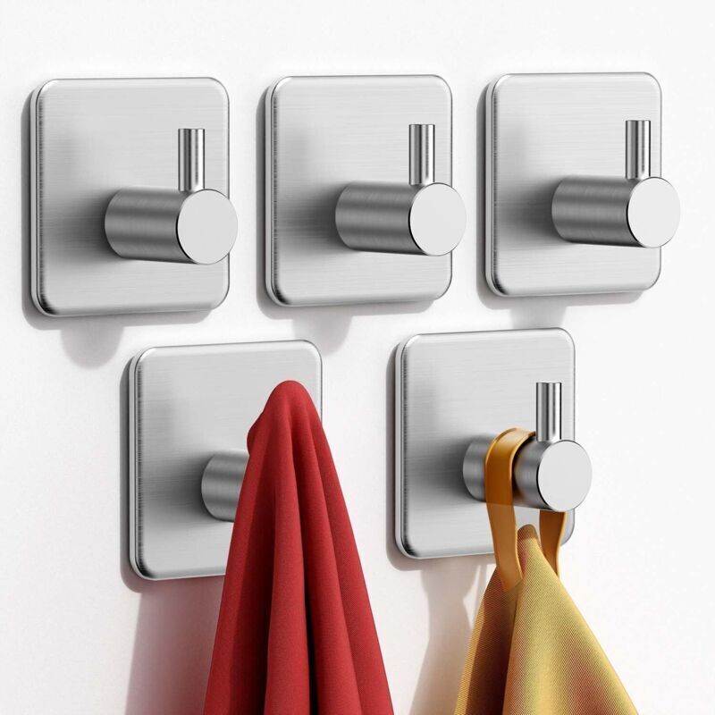 5 Stück Klebehaken, Handtuchhalter, Wandhaken Aus Edelstahl Für Badezimmer, Wasserdichte Klebehaken Für Handtücher Für Küche, Wohnzimmer Und Büro