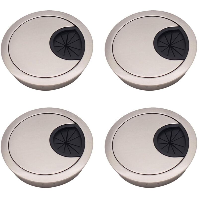 4er-set Kabeldurchlässe Aus Zinklegierung, 60 Mm – Eingelassene Abdeckungen In Gebürstetem Silber – Für Büros Und Arbeitsplatten