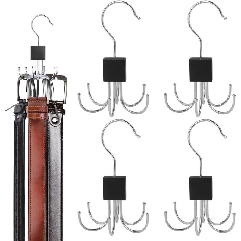 4er-set Gürtelhalter Für Den Schrank, Drehbarer Metall-gürtelorganizer Mit 6 Haken Für Krawatten, Platzsparender Kleiderbügel Für Gürtel, Krawatten, Schals Und Taschen, Schwarz