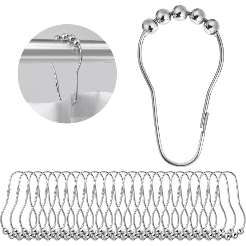 24er-set Duschvorhanghaken Aus Poliertem, Chromiertem Edelstahl, Rostfrei Für Badezimmer, Metallene Gleitringe Für Duschvorhänge
