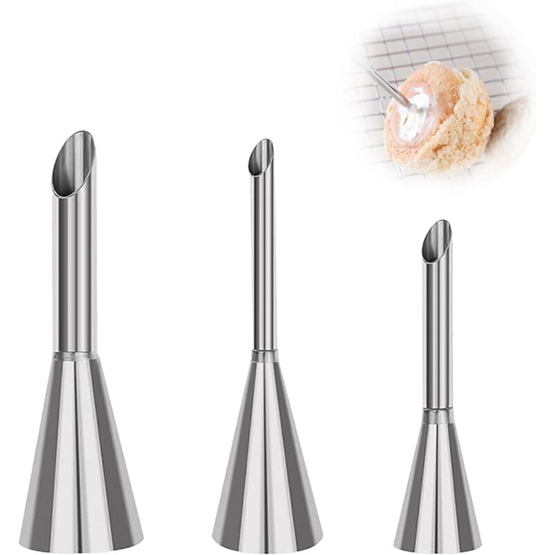 3er-set Edelstahl-tüllen Zum Spritzen Von Buttercreme, Lange Tülle Für Brandteig, Tülle Zum Füllen Von Cupcakes, Diy-kuchendekorationswerkzeuge