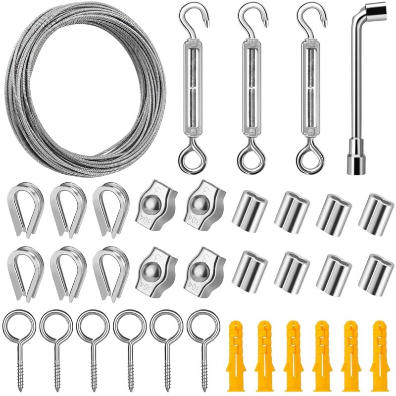 20 M Edelstahl-hängeseil, 2 Mm Durchmesser Pvc-ummanteltes Seil Mit M5-spanner, Ideal Zum Aufhängen Von Bildern, Kletterpflanzen Oder Wäsche Im Freien.