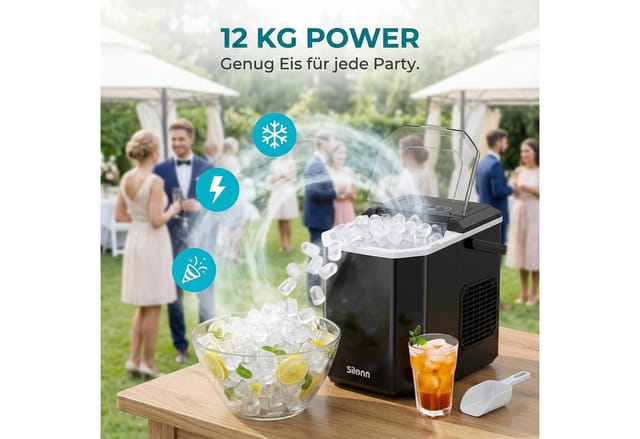 Silonn Eiswürfelmaschine 9 Würfel in 6 Min, 12 kg/Tag, 2 Eisgrößen, Eiswürfelbereiter, Tragbar, Selbstreinigend, Energiesparend, ≤ 45 dB - Für Haushalt, Camping