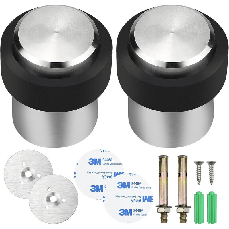 2 Stück Runder Türstopper Aus Edelstahl, Ø 32 Mm, Bodentürstopper, Abstandshalter Zur Bodenbefestigung, Zur Montage Am Boden Oder An Der Wand, Mit Gummipuffer Zum Schutz Von Tür Und Wand