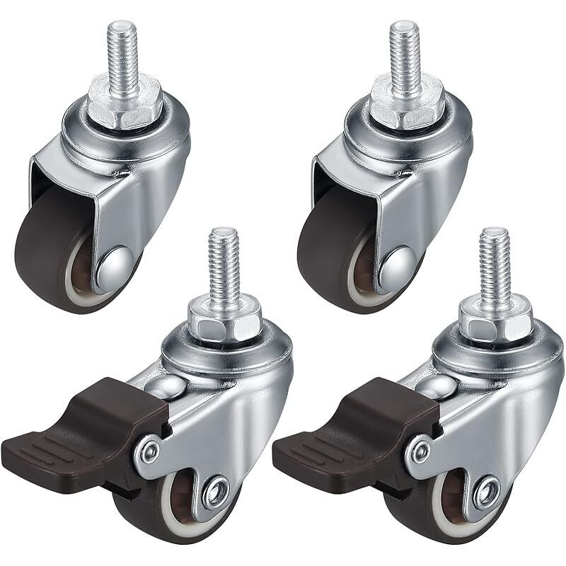 Satz Von 4 Kleinen Lenkrollen Für Möbel, 25 Mm, M6, Mit Bremse, 360° Drehbar, Leise, Rutschfest, Mit Gewinde, Für Innen- Und Außenmöbel