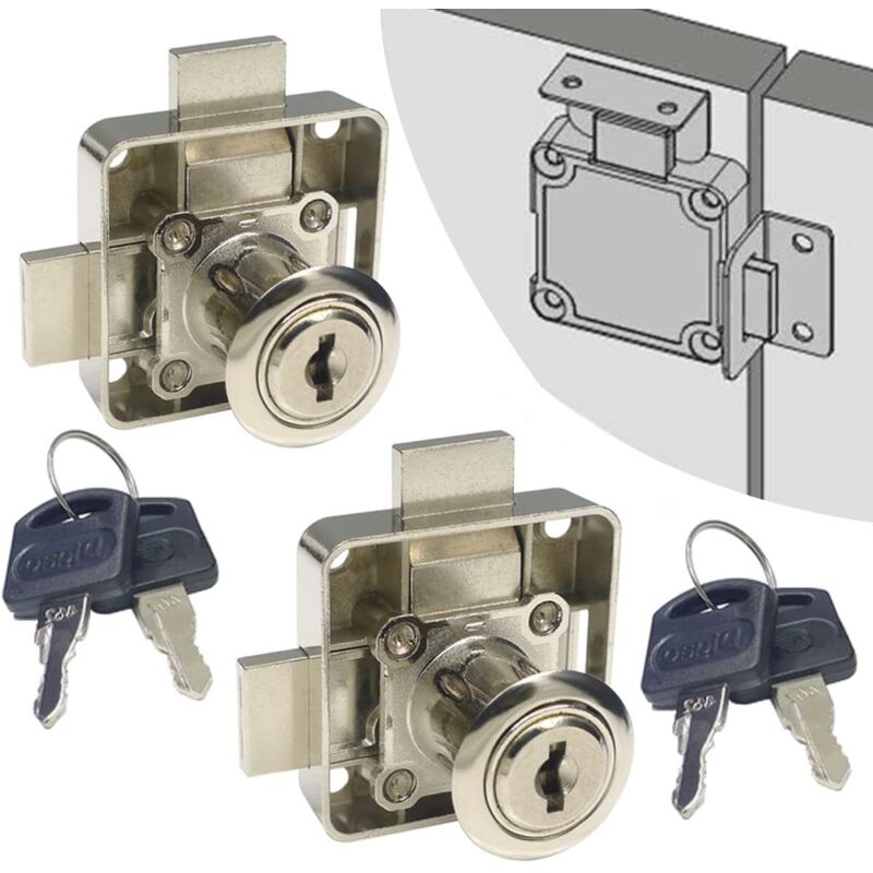2er-set Schranktür-sicherheitsverriegelungen, Für Schranktüren Und Schubladen [mit Identischen Schlüsseln] Doppelter Türriegel [rechtsseitige Montage]. Für Türplatten (3/5"-15 Mm - 7/8"-2