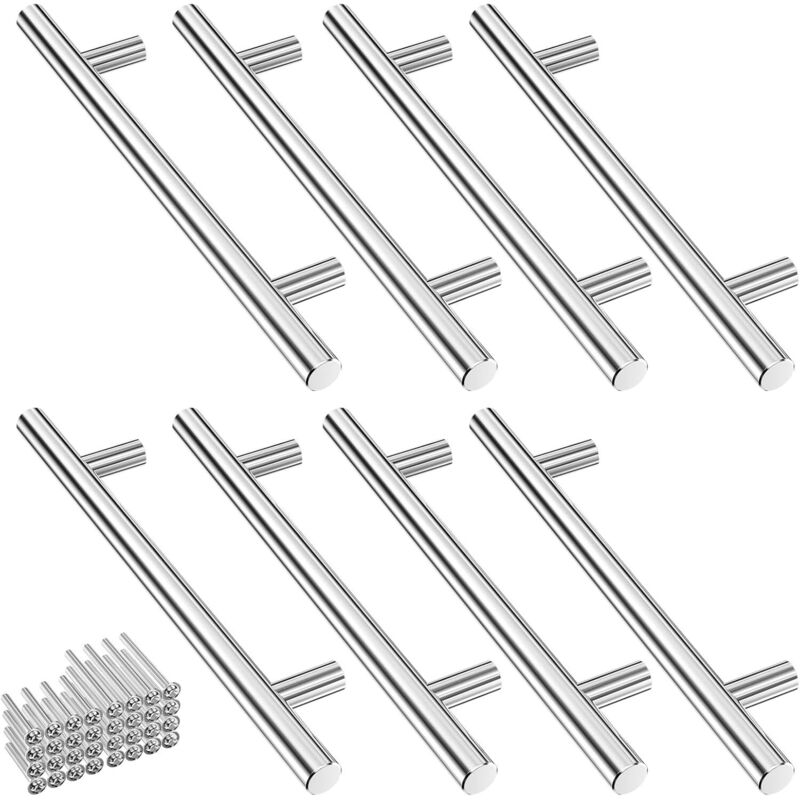 8er-set Küchenschrankgriffe Aus Edelstahl, Silber, Griffe Für Küchentüren Mit Lochabstand 128 Mm, Abgerundete Griffe Für Schränke Mit 32 Schrauben, Schubladengriffe Für Kleiderschränke Und Schubladen