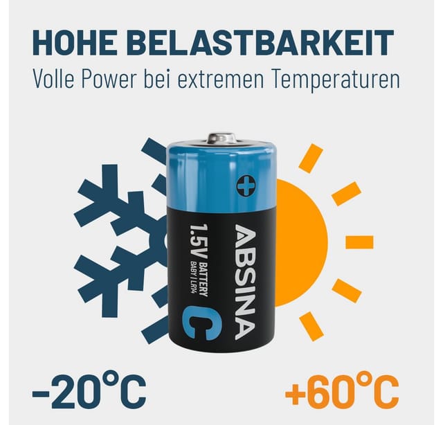 ABSINA 6x Baby C Batterien 1,5V Alkaline, langlebig, LR14 für Taschenlampe Batterie, (1 St)