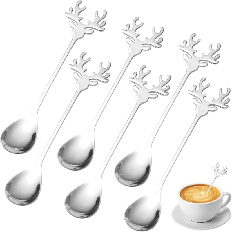 Satz Aus 6 Elchlöffeln, Edelstahl-löffel, Milchtee-, Kaffee- Und Zuckerlöffel Für Kaffee, Eislöffel, Kreatives Edelstah-kaffeelöffel-set (silber)