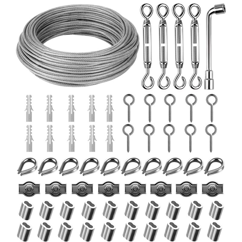 35 M Und 3 Mm Edelstahlseil, Aufhängeset Für Stahlseile, Pvc-beschichtetes Wäscheseil Mit Spannern, Für Wäscheleinen, Hängeseile Für Beleuchtung, Pflanzen