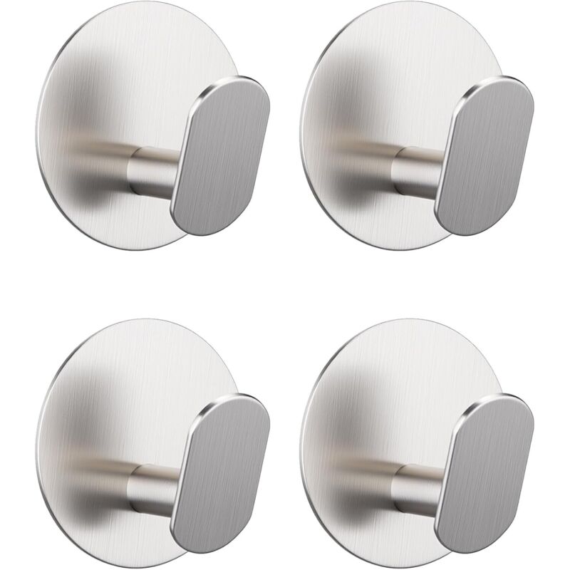 Argent, 4-teiliges Set Runde Selbstklebende Wandhaken Aus Edelstahl, Klebefähige Kleiderhaken Ohne Bohren, Handtuchhalter Für Badezimmer, Küchenhandtuchhaken, Selbstklebender Haken