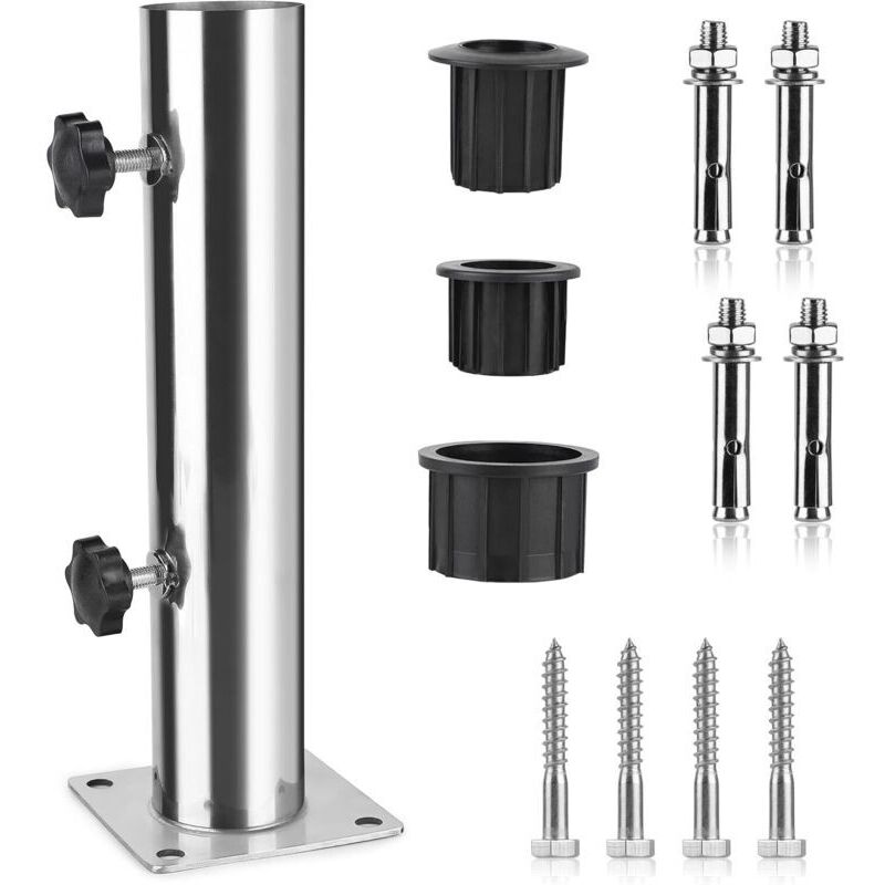 Verstellbarer Sonnenschirmständer Aus Edelstahl – 3 Pvc-reduzierringe 32/38/48 Mm – 8 Stahlstifte Zur Befestigung – Höhe 30 Cm