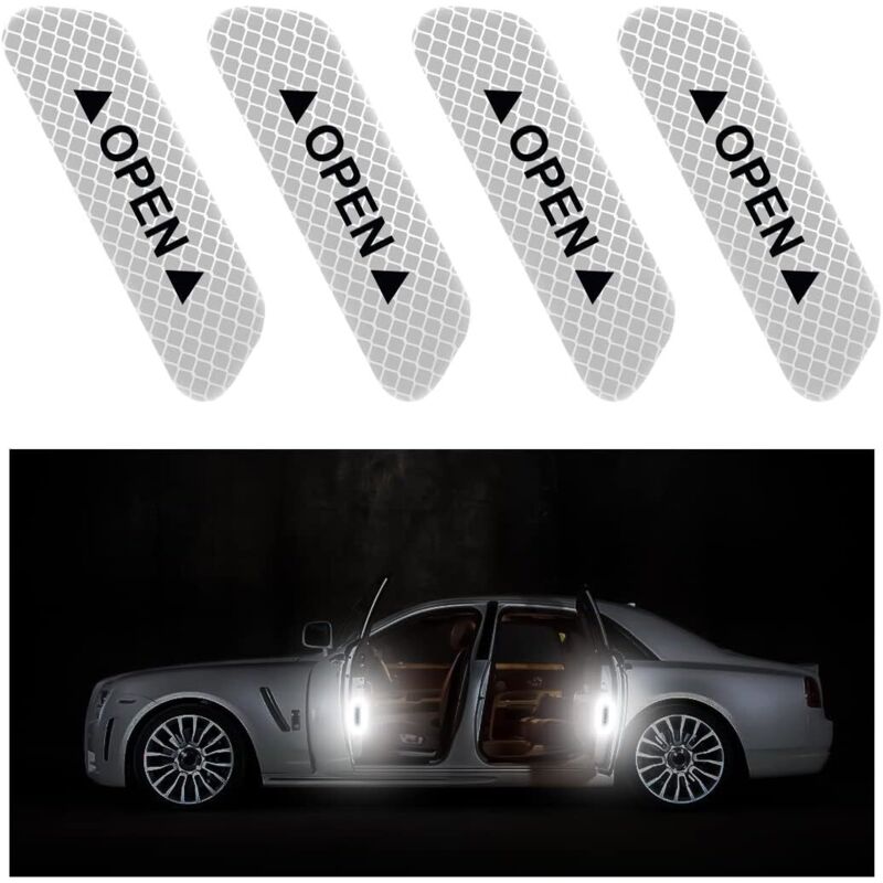 4 Stück Autotür-aufkleber, Öffnungserinnerung Aufkleber, Stoßfest Wasserdicht Reflektierende Aufkleber, Auto Außen Innen Zubehör (silber)