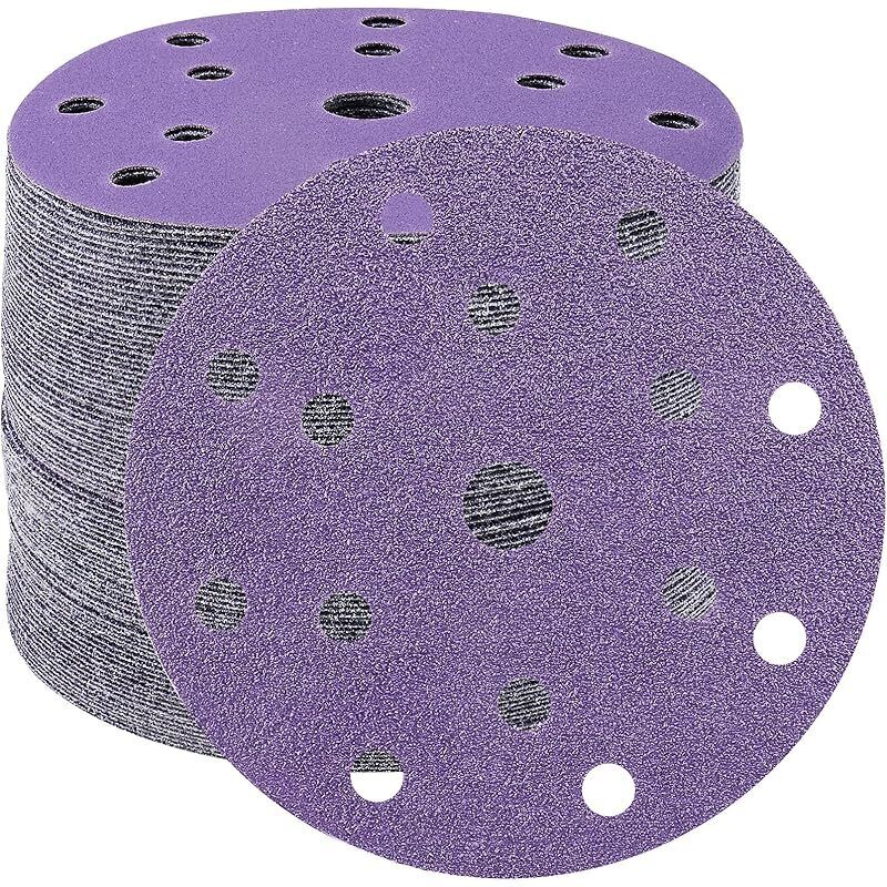 Schleifscheiben 150mm Korn 40 Schleifpapier 40 Stück 15 Löcher Sandscheiben Für Exzenterschleifer (violett)