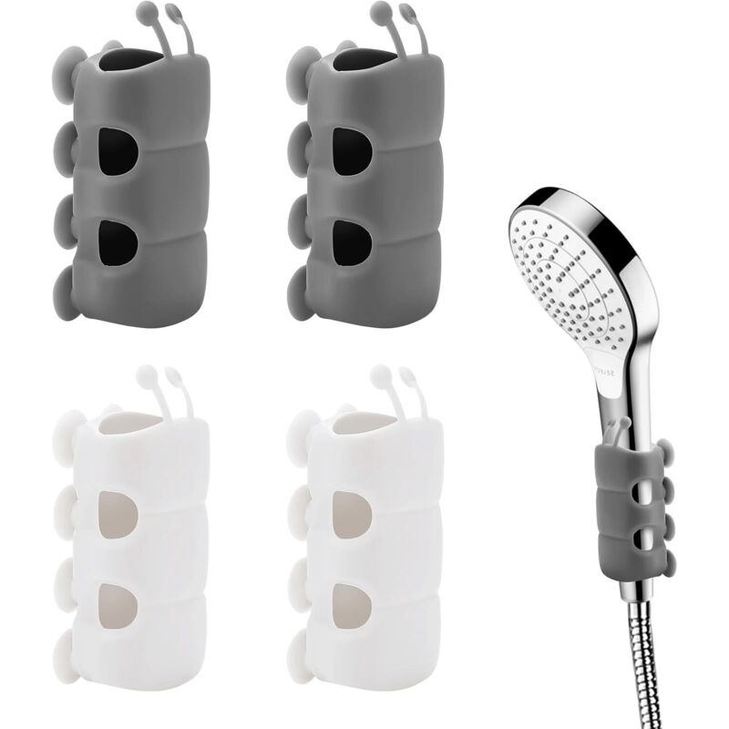 Bohrfreier Duschhalter Mit Saugnapf, Bionisches Design, Aus Silikon, Verstellbar Und Abnehmbar, Weiß/grau, 4er-pack