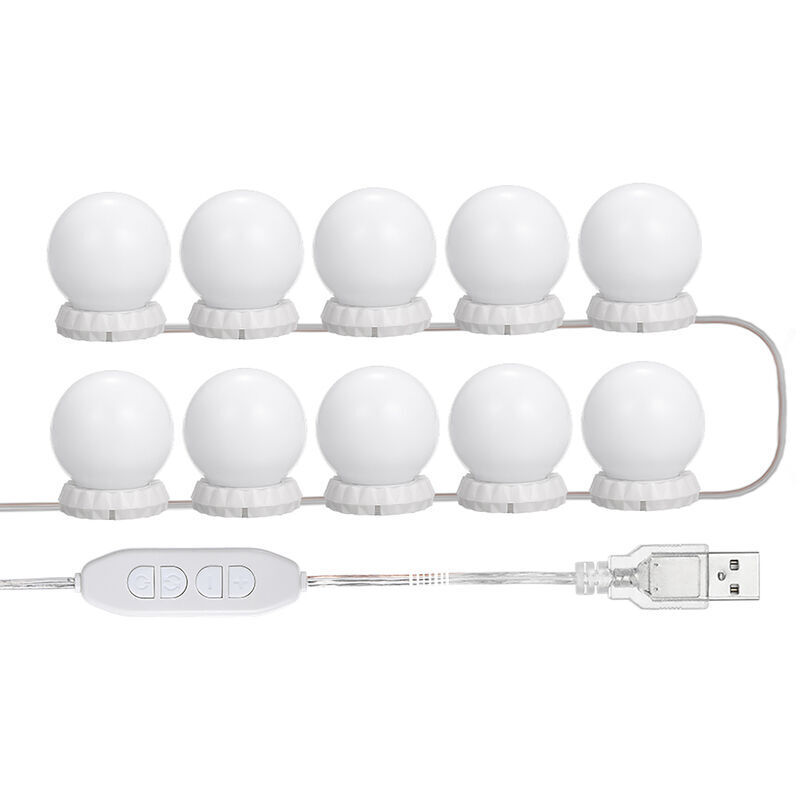 Led-spiegelbeleuchtungsset Für Frisiertisch, Mit 10 Einstellbaren Glühbirnen, 10 Helligkeitsstufen Und 3 Lichtmodi, Usb-typ, Weiß - Weiß, Sonnig