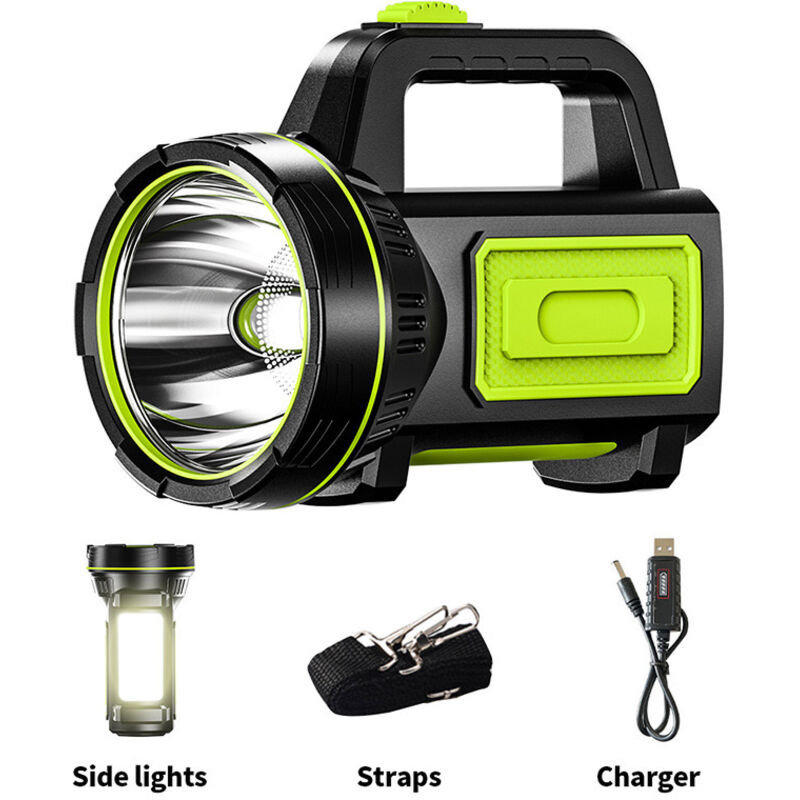 Werbung: Wiederaufladbare Led-taschenlampe Mit Usb-anschluss, Hohe Mah-leistung, Seitenlicht, Wasserdichte Taschenlampe Für Notfallwanderungen, Camping Und Jagd (mit Seitenlicht)