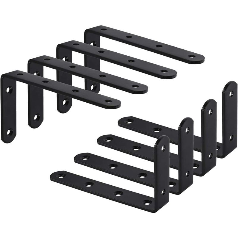 Sjqka – Wandregalhalterung Aus Schwarzem Eisen – 8er Pack Winkel 125x75x3mm – Rostbeständig – Befestigung Für Möbel Und Deko