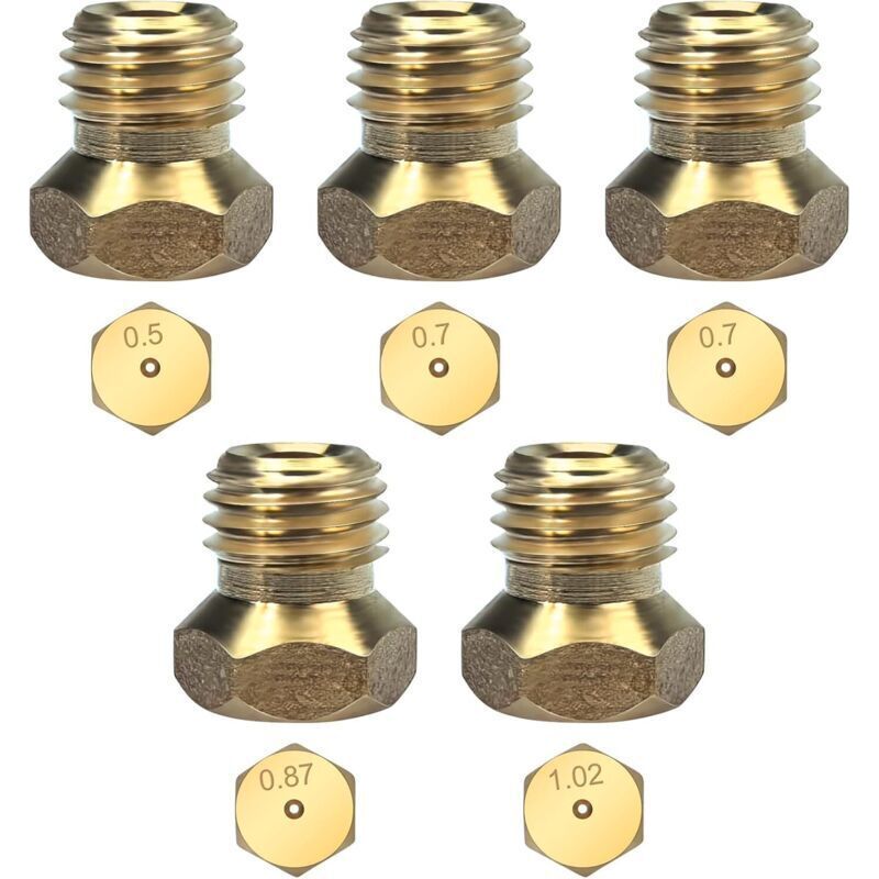 Set Mit 5 Butangasdüsen Für Kochfelder – Messingdüsen In 0,5/0,7/0,87/1,02 Cm – Schneller Und Einfacher Austausch