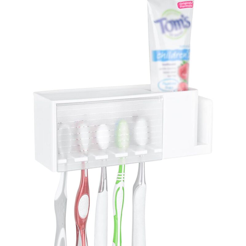 Blanc Porte-zahnbürstenhalter Selbstklebend Multifunktional, Wandmontierter Zahnbürstenhalter Mit Deckel, Aufbewahrungsbox Für Zahnpasta Und Zahnbürste Für Das Badezimmer