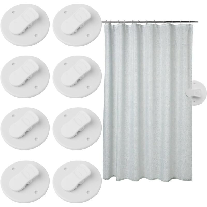 8er-set Selbstklebender Duschvorhangclips - Windschutz - Spritzwasserschutz - Weiß - Badezimmerzubehör Zum Halten Von Duschvorhängen Und Vorhängen
