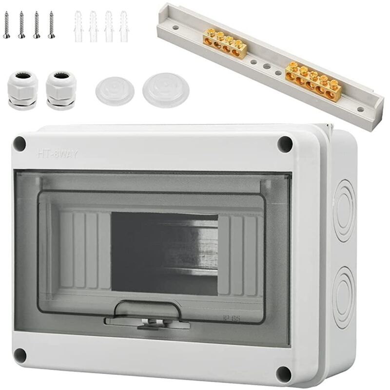 Ein Wasserdichter Elektroschrank, Wasserdichter Außenelektroschrank Ip65 Mit 8 Modulen, Mit 4 Klemmen, 2 Steckverbindern, Für Den Einsatz Im Freien, In Industriegebieten Und An Ladestationen (8 Module
