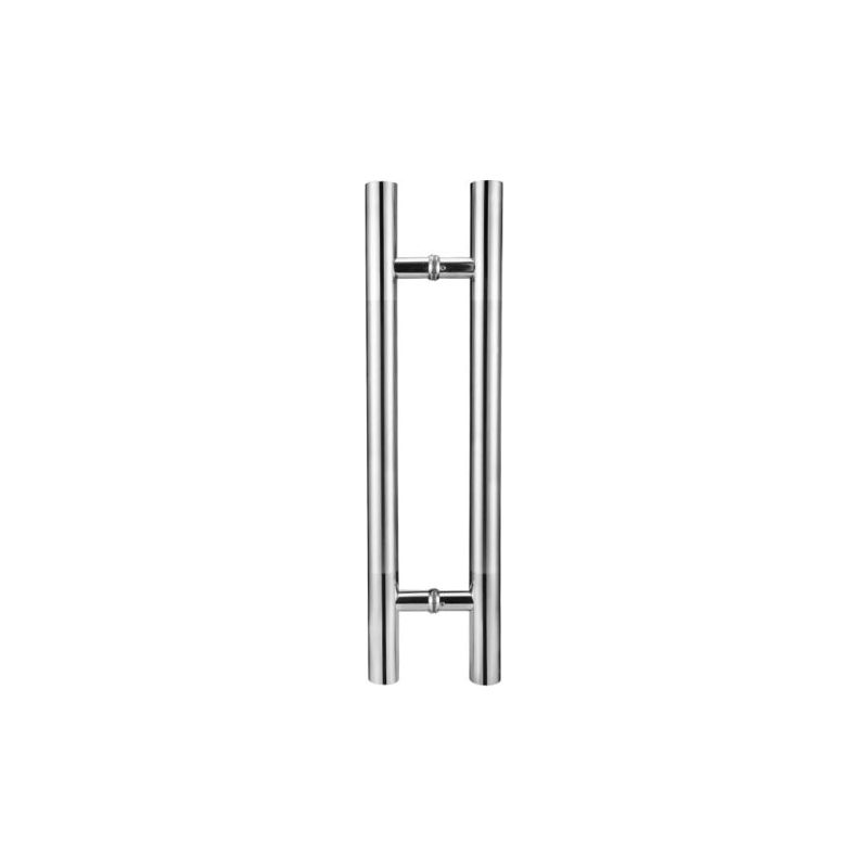 Zuggriffpaar "klose Besser" / Marschallstab - 400 Mm - "schräg" - Edelstahl 316 - Glastürgriff, Gesamtlänge 600 Mm, Lochabstand 400 Mm