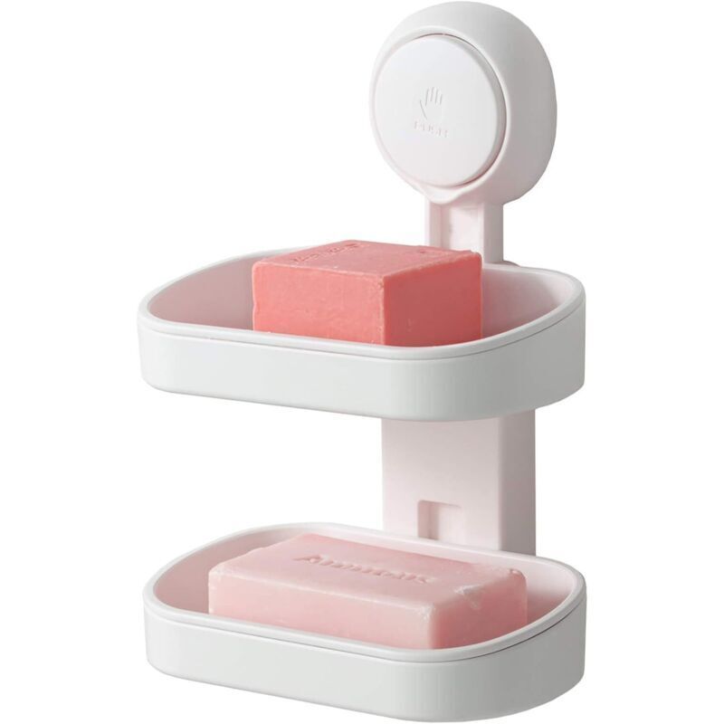 Doppelschichtiger Saugnapf-seifenspender, Stabiler Schwammhalter Für Dusche, Badezimmer, Badewanne Und Küchenspüle, Ohne Bohren, Abnehmbar