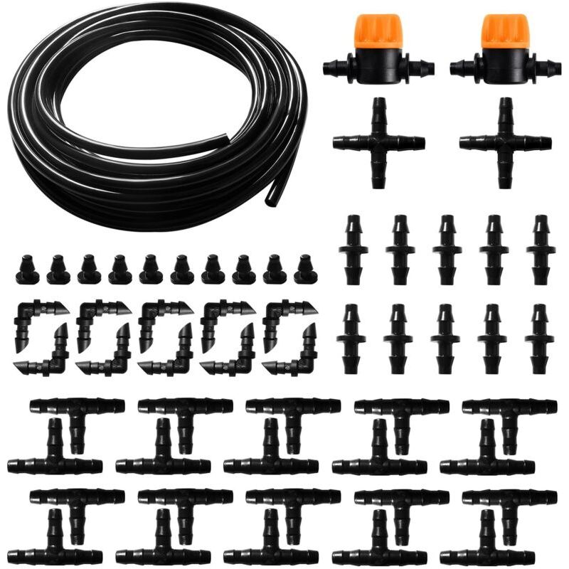 55-teiliges Tropfbewässerungs-set, 4/6 Mm, 5 M Bewässerungsschlauch, Bewässerungssystem Mit Geraden Rillensteckern, T-verbindern Und Endstopfen Für Garten Und Pflanzen
