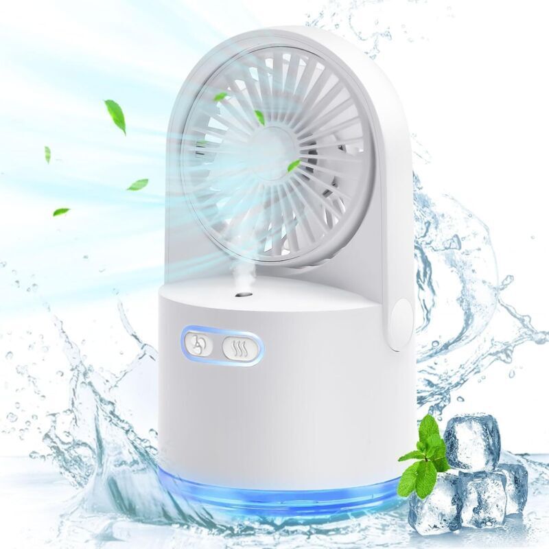 Mini-tischventilator, Tragbarer Usb-ventilator Mit Kaltem Nebelspray, 3 Einstellbare Geschwindigkeiten, 7 Farben Nachtlicht Für Zuhause, Büro, Outdoor Und Reisen (weiß)