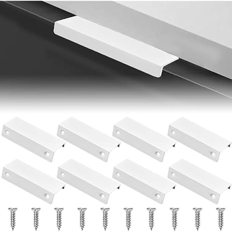 10 Stück Möbelgriffe Mit 64 Mm Lochabstand, Unsichtbare Küchengriffe, Profilgriffe Aus Aluminiumlegierung, Schubladengriffe, Verdeckte Griffe, Schrankgriffe Mit Schrauben, Weiß