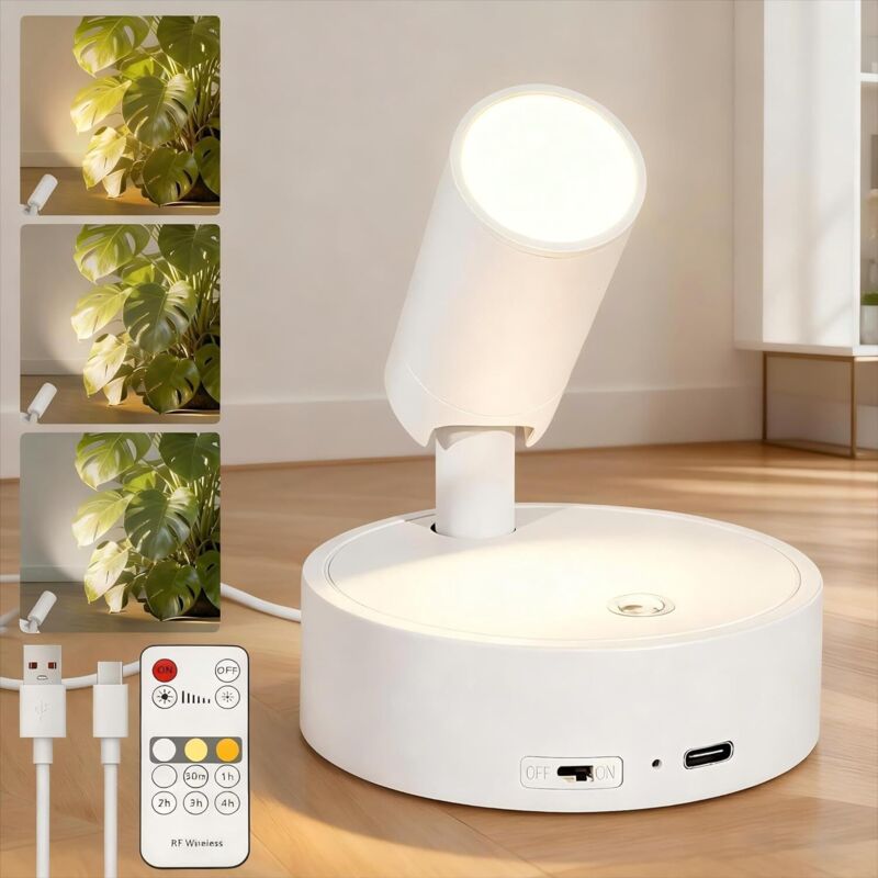 Kabellose, Wiederaufladbare Weiße Led-leuchte 4000mah – Wandleuchte Für Den Innenbereich Mit Fernbedienung Und Touch-bedienung – Integrierter Timer Für Pflanzen, Schränke, Schlafzimmer, Wohnzimmer, 1