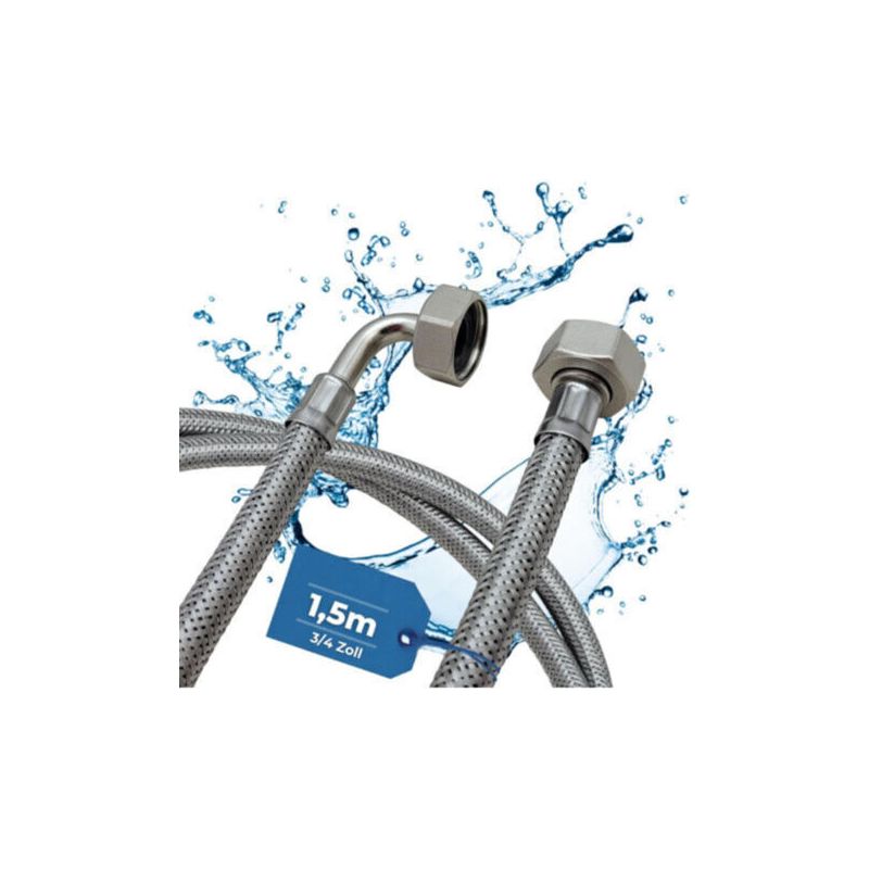 Edelwasser-zulaufschlauch, Knicksicher, 1,5 M, 3/4"-anschluss Für Waschmaschine Und Geschirrspüler, Universell Einsetzbar, Gepanzerter Schlauch Mit Gewinkeltem/geradem Anschluss Und Dichtung