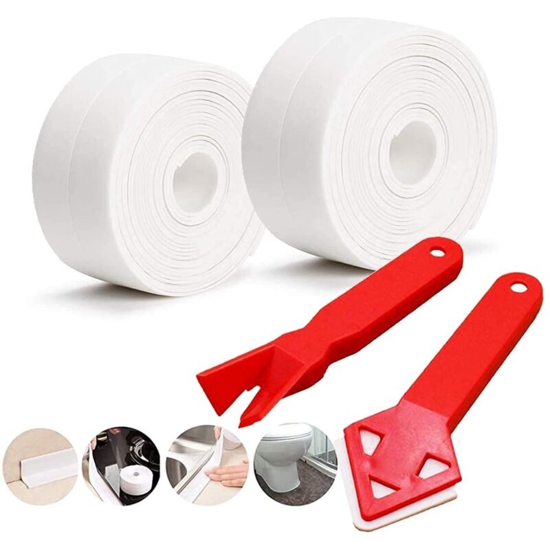 Dichtungsbandrollen Und 2 Installationswerkzeuge, Bänder Für Badewannen, Selbstklebendes Dichtungsband, Für Küche, Badezimmer, Wandecken, Toiletten