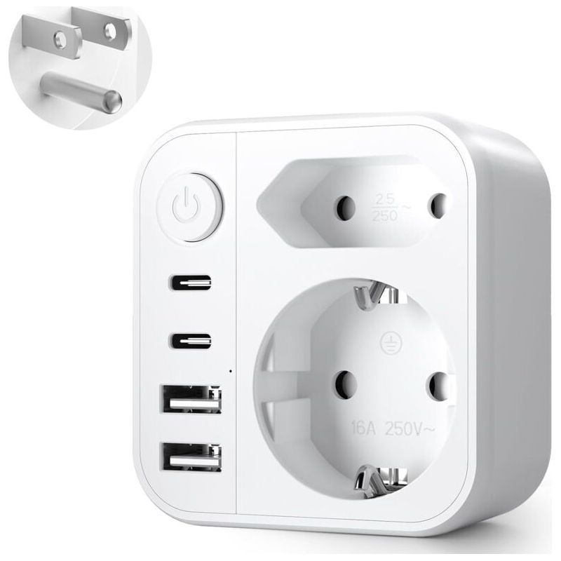 6-in-1 Us-steckeradapter, Us-stecker Auf Frankreich, Frankreich-stecker Auf Usa/kanada Mit 2 Usb-a Und 2 Usb-c, Für Kanada, Usa, Mexiko, Thailand, Dominikanische Republik
