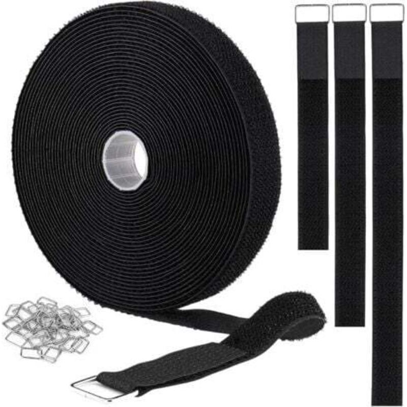 2,5 Cm X 5 M Klett-kabelbinder, Nicht Selbstklebend, Mit 25 Metallknöpfen, Wiederverwendbare Und Verstellbare Kabelbinder Zum Ordnen Und Organisieren Aller Kabel, Schwarz