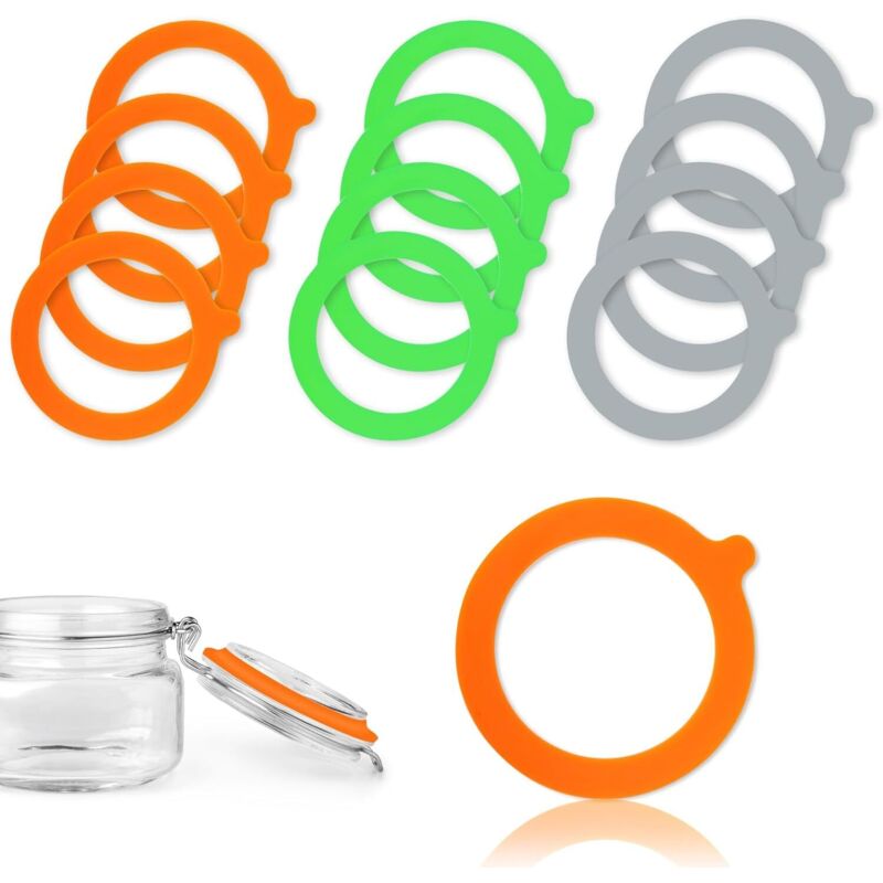 12er-pack Dichtungsringe Für Einmachgläser, Gummidichtungen Für Rundgläser, Ersatzdichtungen Für Klemmdeckelgläser - 70 X 95 Mm (weiß/orange/grau)