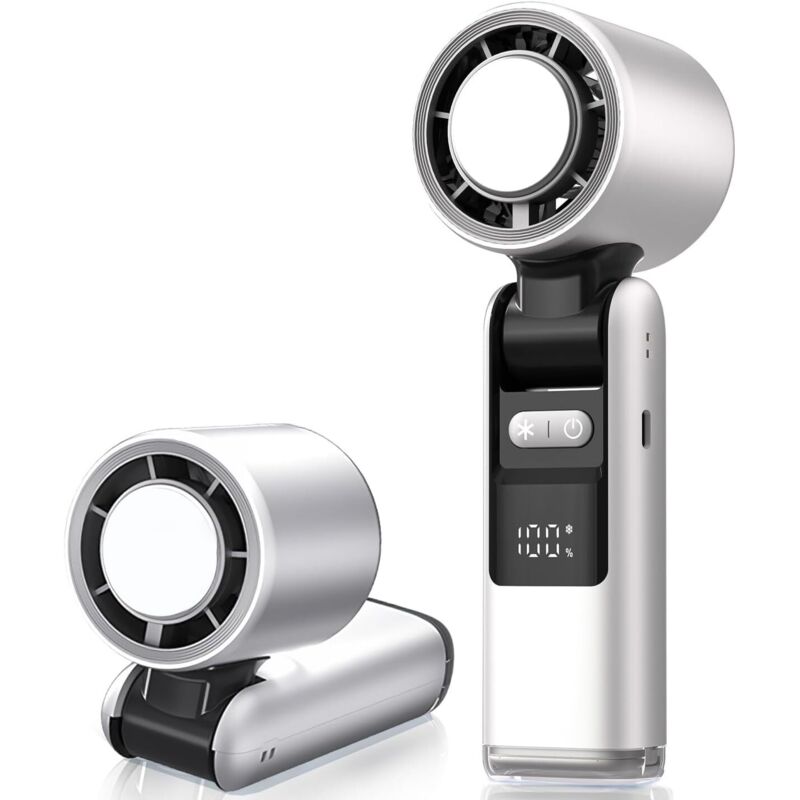 Tragbarer Turbo-ventilator Mit 100 Einstellbaren Geschwindigkeitsstufen, Mini Tragbarer Usb-c Aufladbarer Ventilator Mit Kühlkissen – Weiß