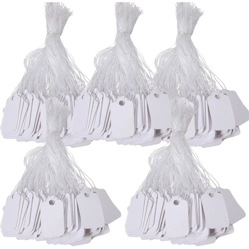 500 Stück Etiketten Preis, 24 X 15 Mm Weiße Etiketten Mit Schnur, Unbedruckte Beschriftbare Papierpreisetiketten, Etiketten Für Kleidung, Schmuck Und Geschenke