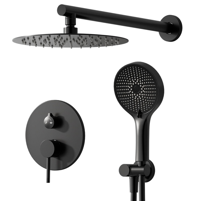 Duschsystem, Unterputz-duscharmatur Schwarz, Duscharmaturen-set Duschsystem Mit 30-cm-regendusche, 360° Verstellbarer Regenduschkopf, Handbrausen-komplettset, Duschkopf Mit Anti-kalk-düsen