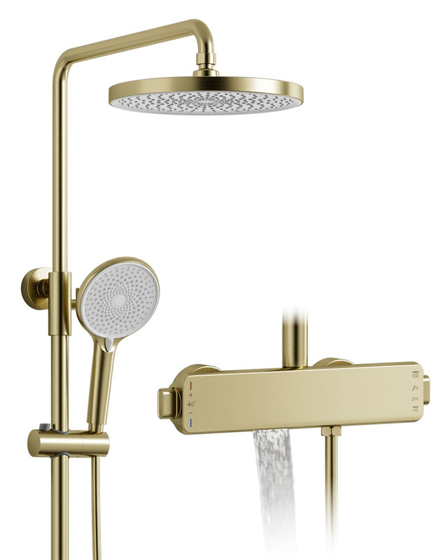 Duschsystem Gold Mit Thermostat, Regendusche Mit Armatur, Messingkörper 3 In 1 Duscharmatur Komplettset Mit 260 Mm Duschkopf, Anti-kalk-düsen, 3 Modus Handbraus, Wanneneinlauf, Höhenverstellbar