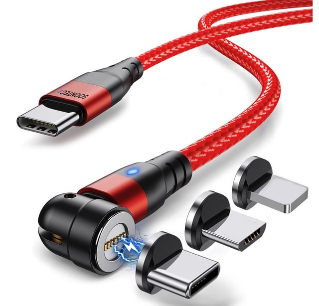 SOONTEC Magnet Ladekabel 1 Meter/ 2 Meter Fast Charge 60W PD magnetisches Ladekabel, Lightning-Geräte, USB-C-Geräte, Mikro-USB-Geräte, USB-C (200 cm), 3 in 1 Fast Charge Magnetladekabel
