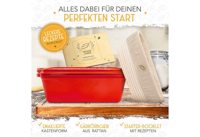 Krustenzauber Brotbackform Brotbackform Gusseisen Topf Brot Backen inkl. Gärkorb