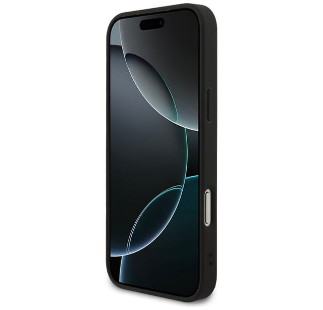 Guess Handyhülle iPhone 17 Pro Max Kunstleder grau Classic Logo goldfarben Metall 6,9 Zoll, Kantenschutz