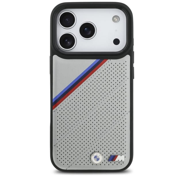 BMW Handyhülle Case iPhone 17 Pro MagSafe Kunstleder grau Tricolor Logo Metall 6,3, Kantenschutz