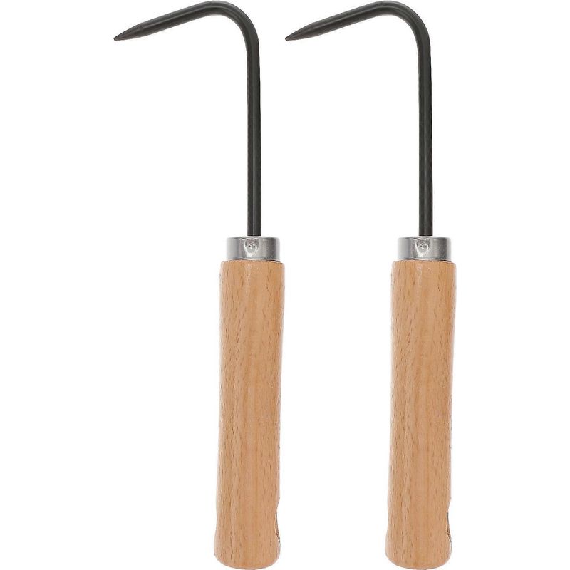 Set Mit 2 Manuellen Unkrautstechern Aus Manganstahl Mit Holzgriffen Für Den Garten – 21,5 X 5,5 Cm – Schwarz
